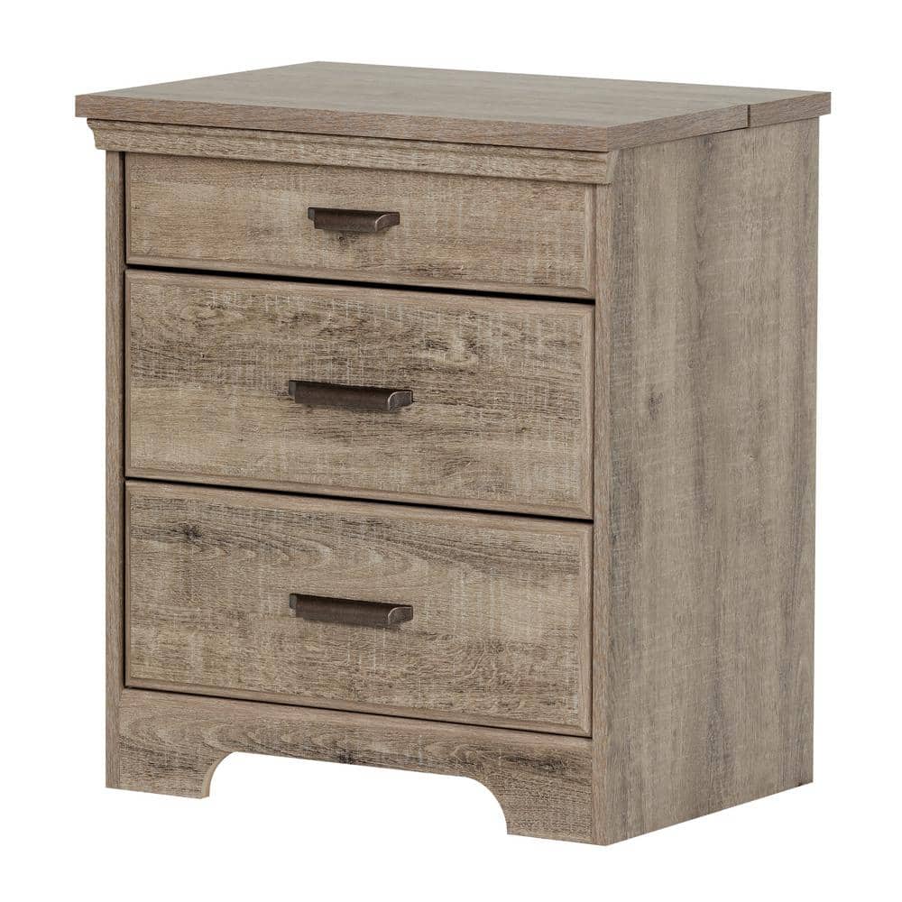 Weathered Oak 2-Drawer Nightstand with Charging Station