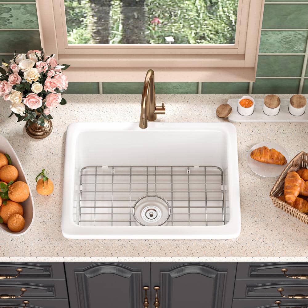 24" White Fireclay Drop-In Farmhouse Kitchen Sink