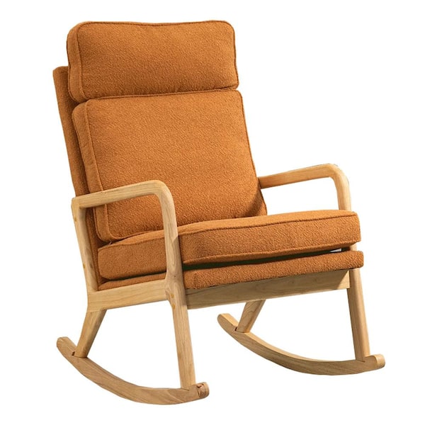 Misopily 2 in 1 Caramel Wood Convertible Indoor/Outdoor Rocking Chair, Lounge Chair with Cushions, High Backrest and Armrest
