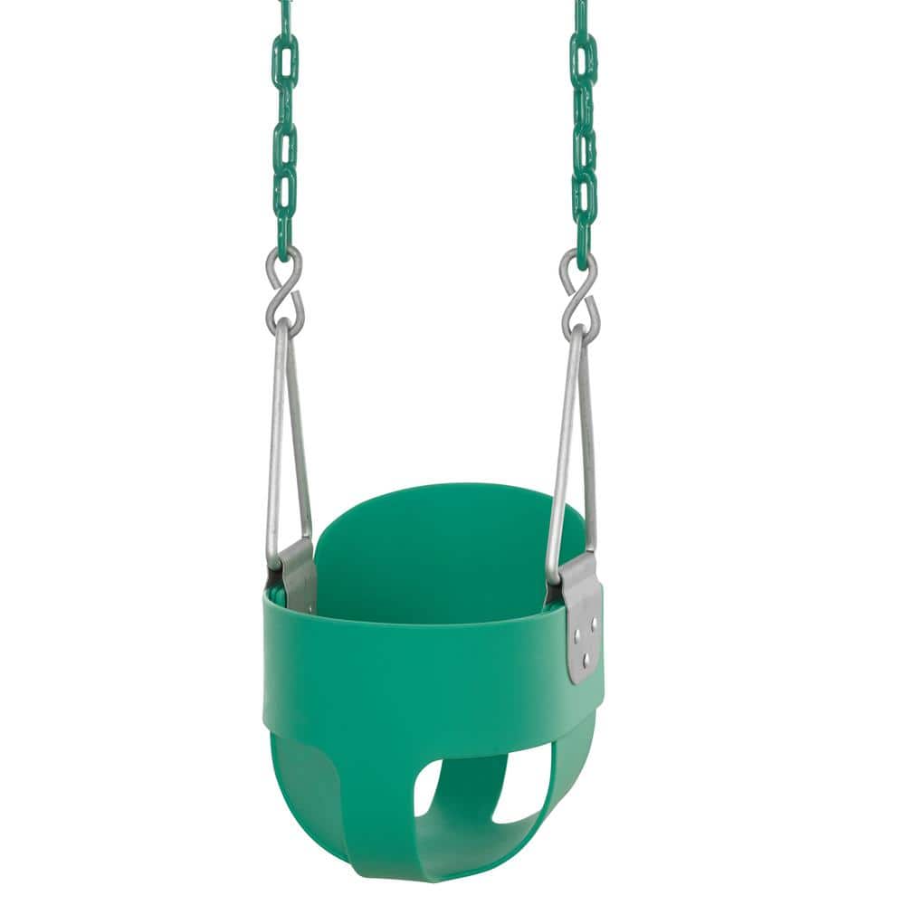Green High Back Full Bucket Baby Swing with Vinyl Coated Chain