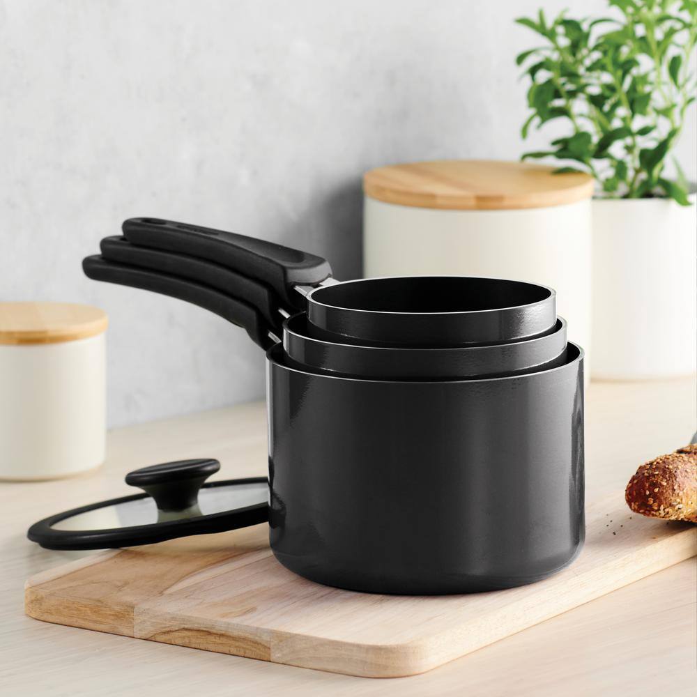 Gray Aluminum Nonstick 6-Piece Nesting Sauce Pan Set