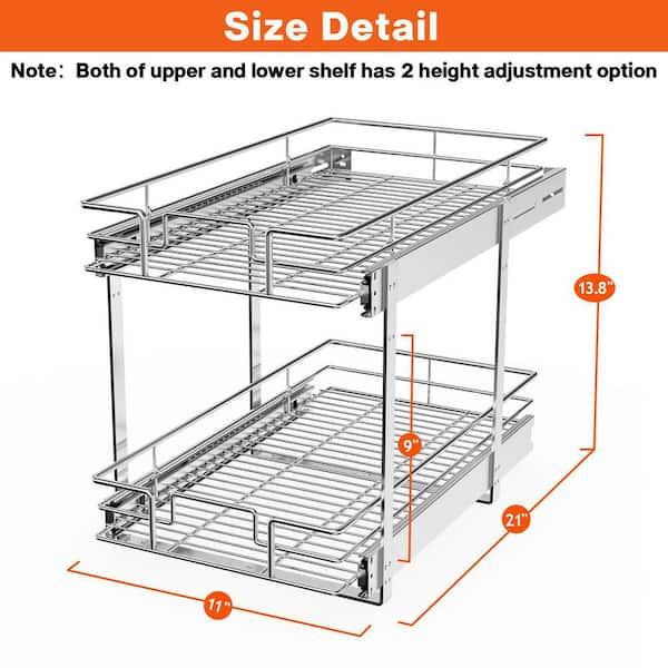 ROOMTEC Pull Out Cabinet Organizer for Narrow Cabinet (7 WX 21 D),  Kitchen Cabinet Organizer and Storage 2-Tier Cabinet Pull Out Shelves Under