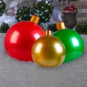 3-Count 30 in., 24 in., 18 in. x 5.84 ft. W Airblown Metallic Ornament Christmas Inflatable with Pump (Red/Green/Gold)