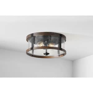 Richland 2-Light Dark Bronze Flush Mount Clear Seedy Glass