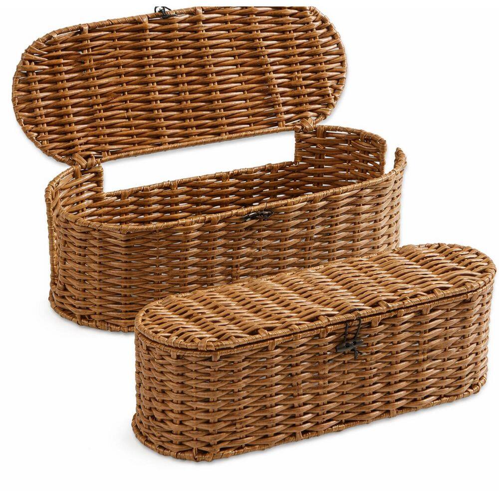 Handwoven Imitation Wicker Cable Organizer Box Cover Brown Large Small Cable Management Box 2 Pack price history on PriceWatchPro