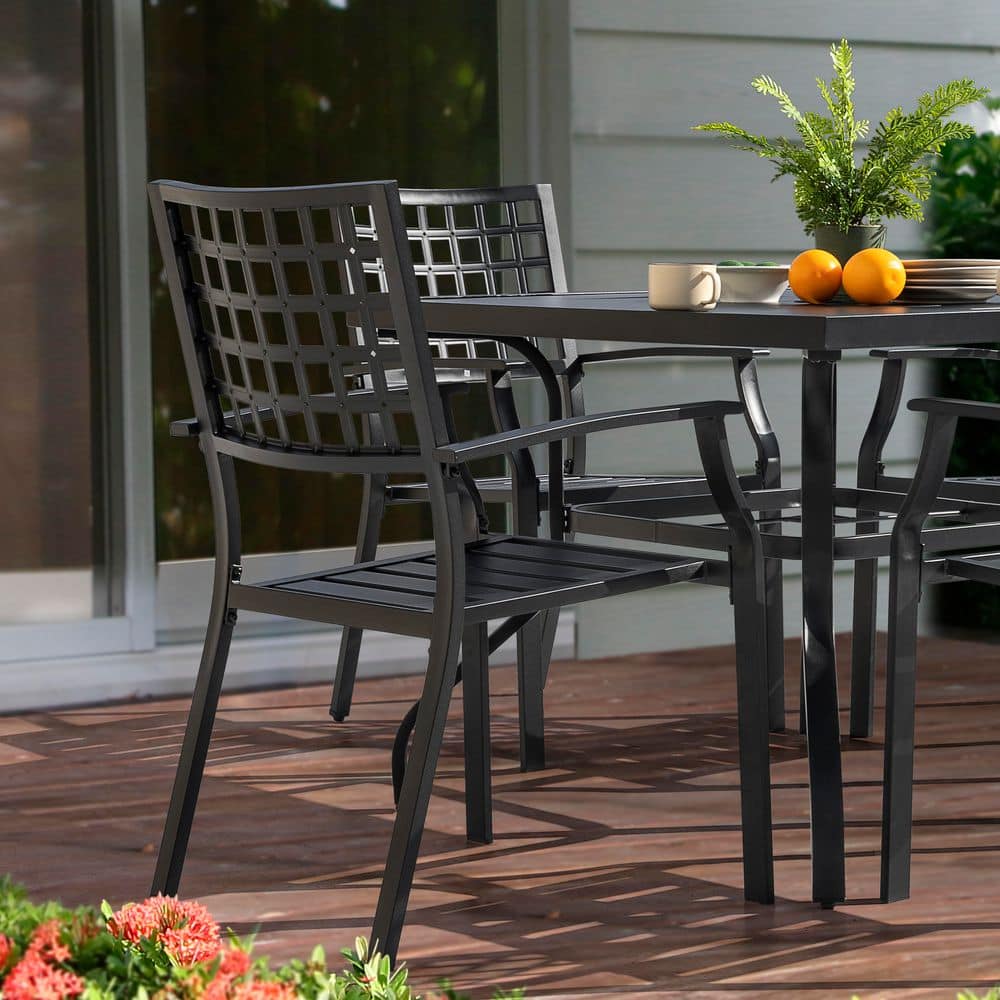 Black Iron 5-Piece Square Outdoor Dining Set with Umbrella Hole