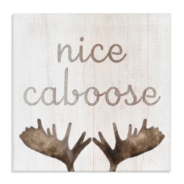 Stupell Industries Nice Caboose Bathroom Moose Antlers by Lil' Rue 1-Piece Wrapped Unframed Abstract Graphic Art Print 24 in. x 24 in.