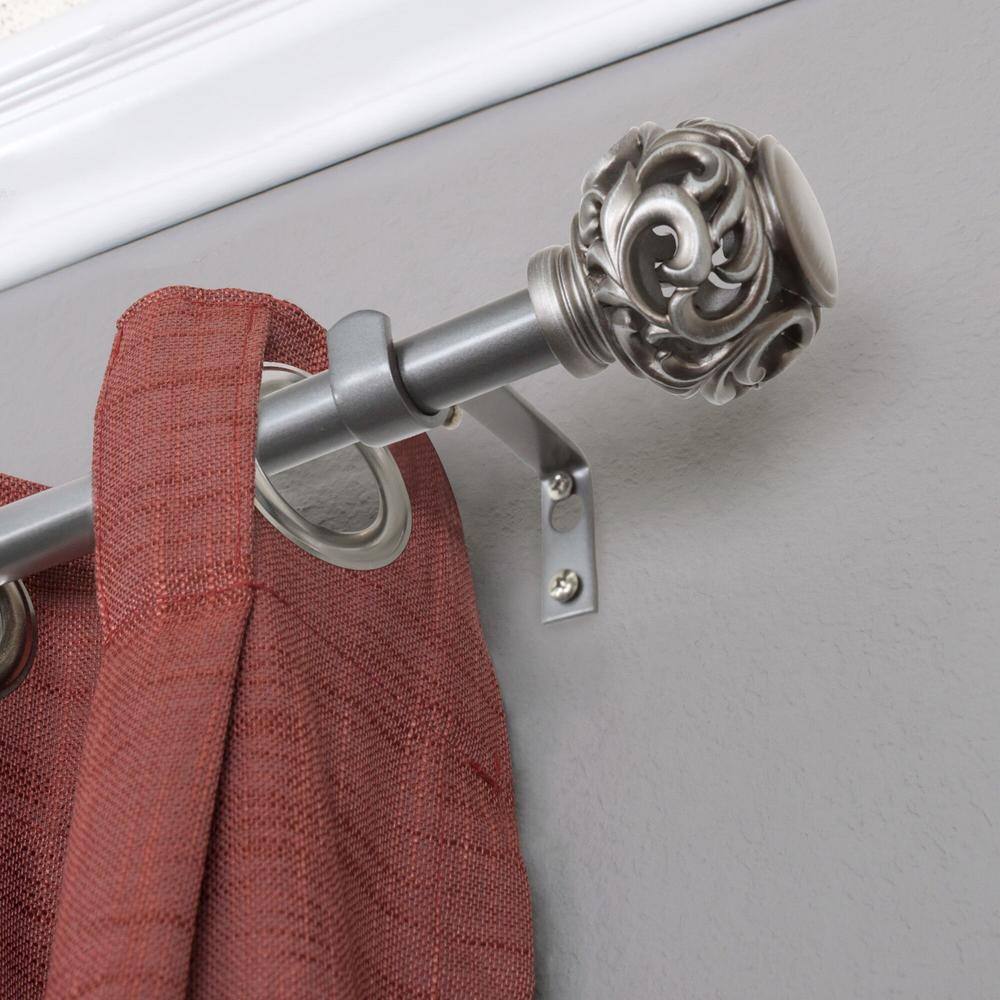 Venetian Silver Adjustable Curtain Rod with Finial, 48-86"