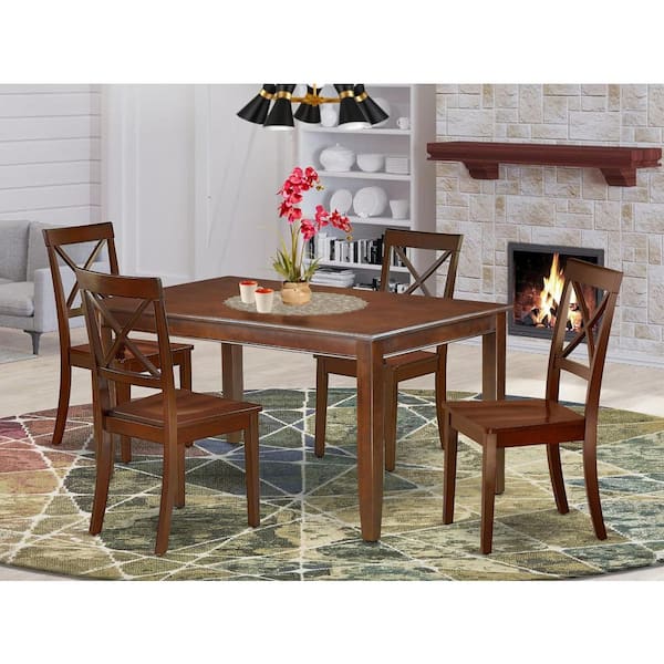 5-Piece Mahogany Finish Solid Wood Top-Rectangular Dining Room Set-Seats 4