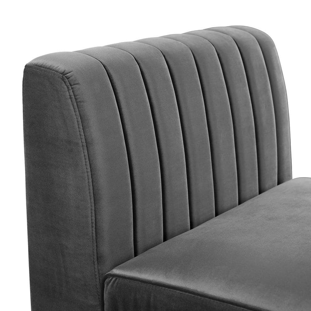 Gray Velvet and Gold Metal Armless Chair