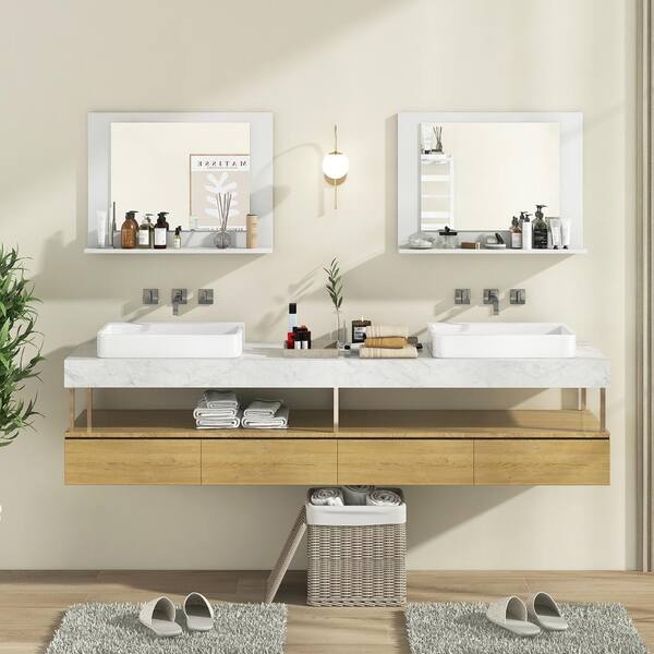 Gymax 23.5 in. W x 17.5 in. H Rectangle Wood Frame Bathroom Mirror