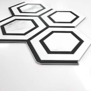 Hexagon Waterjet 6 x 6 x 0.3 in. White color Peel and Stick Backsplash Stone Composite Wall
