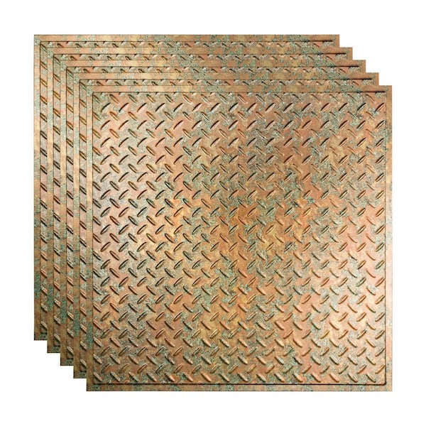 Fasade Diamond Plate 2 Ft X 2 Ft Copper Fantasy Lay In Vinyl Ceiling Tile 20 Sq Ft Pl6611