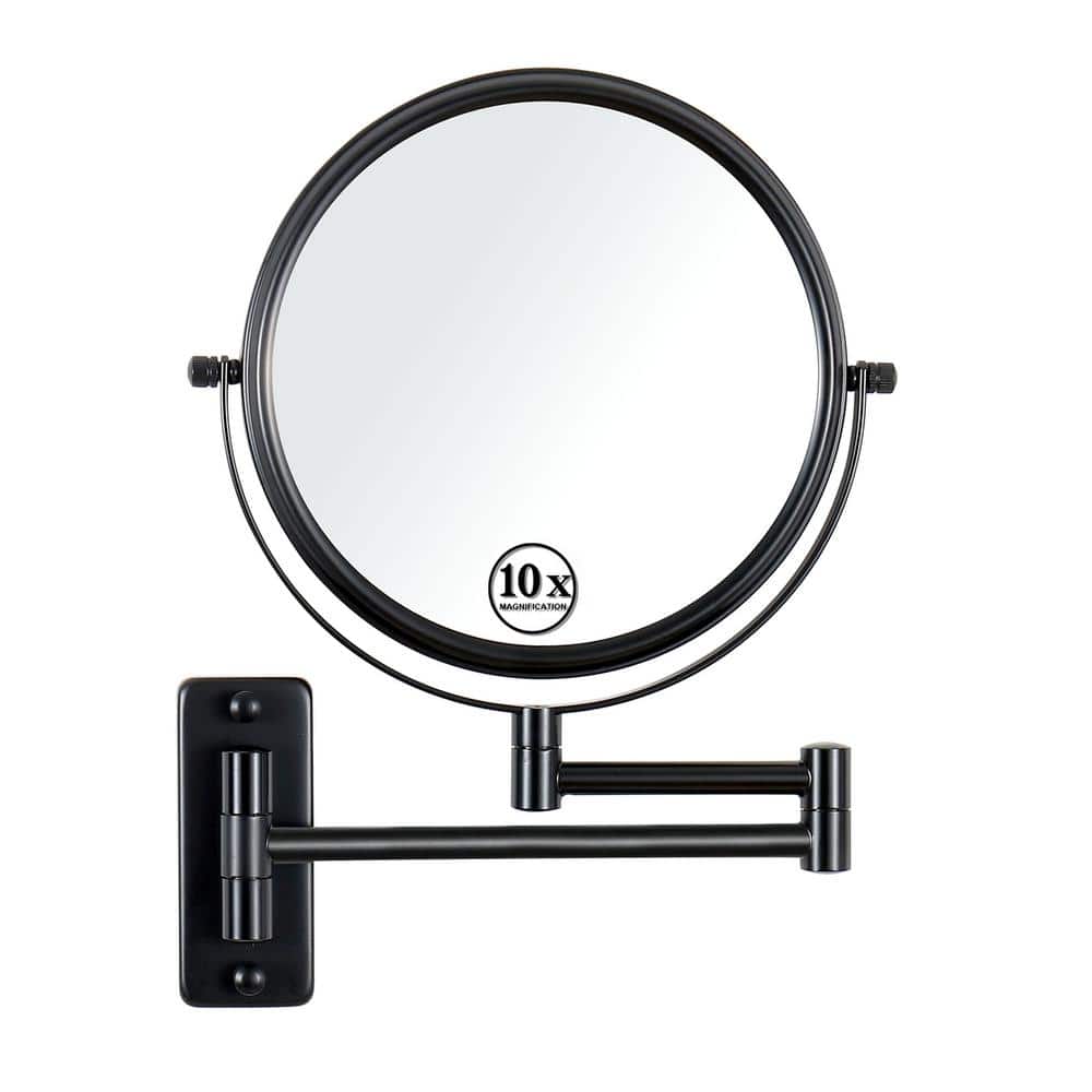 JimsMaison 8.7 in. W x 12 in. H Small Round Metal Framed Foldable Extendable Wall Bathroom Vanity Mirror in Black -  JMLSBM01B