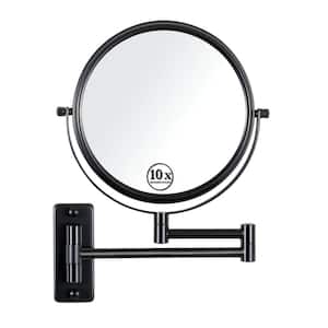 8.7 in. W x 12 in. H Small Round Metal Framed Foldable Extendable Wall Bathroom Vanity Mirror in Black