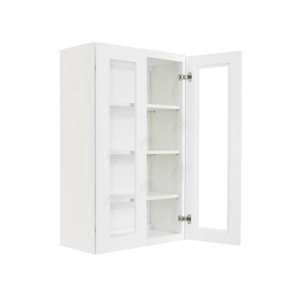 LIFEART CABINETRY Lancaster White Plywood Shaker Stock Assembled Wall Glass Door Kitchen Cabinet 36 in. W x 42 in. H x 12 in. D