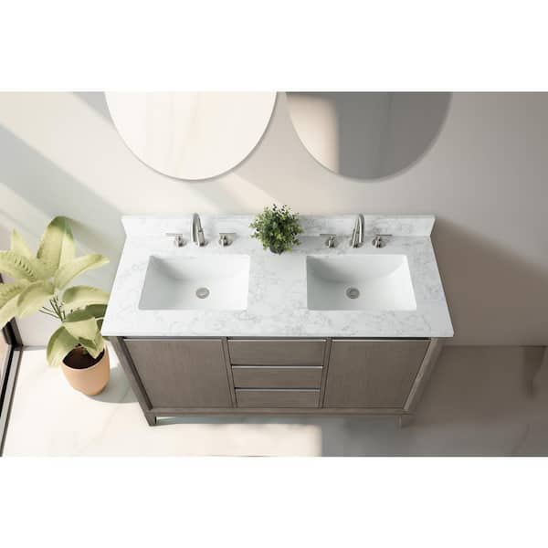 Vanity Art 54 in. W x 22 in. D x 34 in. H Double Sink Bathroom Vanity in Driftwood Gray with Engineered Marble Top
