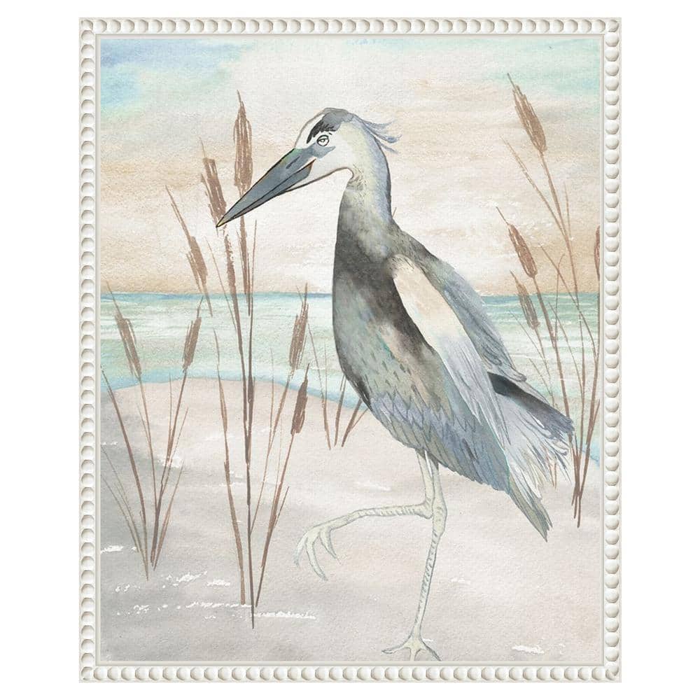 Heron on Sandy Beach with Beaded Frame Canvas Art