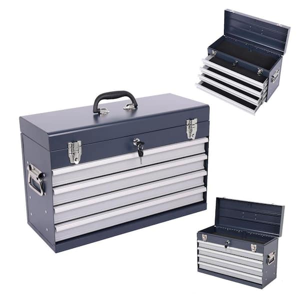 21 in. W Grey Steel 4-Drawer Heavy Duty Portable Tool Box Organiser with EVA Liners, Ball Bearing Slide Drawers Locking