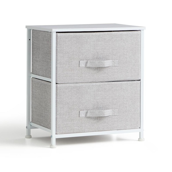 Brookside Sierra 17.75 in W. x 21.25 in. H White 2-Drawer Fabric Storage Chest with Light Gray Drawers