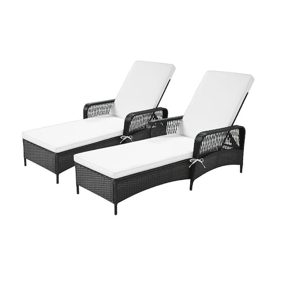 Unbranded Black 2-Piece Steel Wicker Outdoor Chaise Lounge with Beige Cushion, Adjustable Backrest