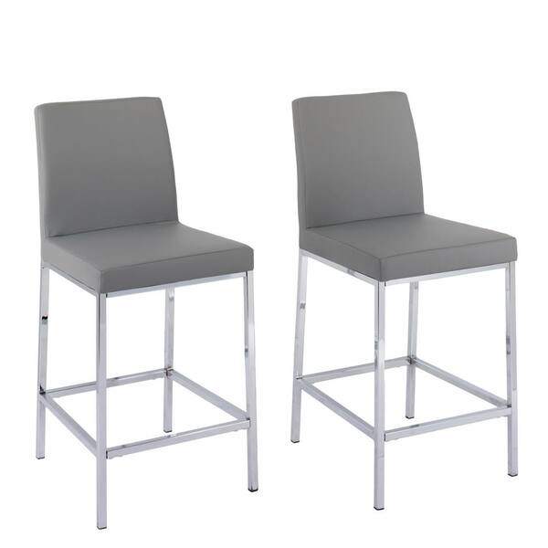 CorLiving Huntington 25 in. Grey Leatherette Cushioned Bar Stool (Set of 2)