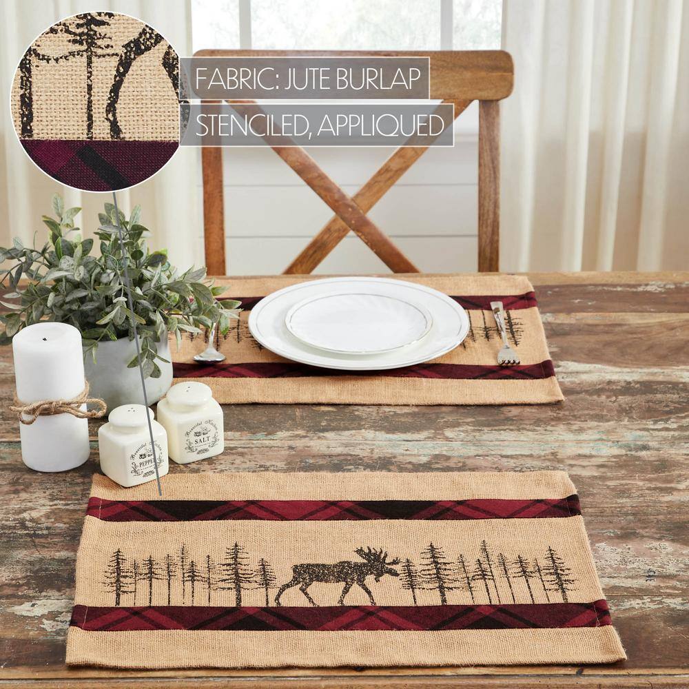 Cumberland Tan and Red Plaid Moose Cotton Placemats Set of 2