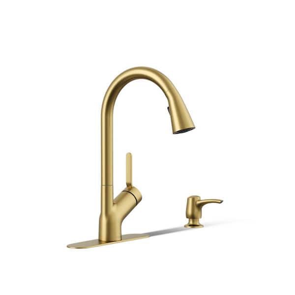 KOHLER Setra Single-Handle Pull-Down Sprayer Kitchen Faucet in Vibrant Brushed Moderne Brass