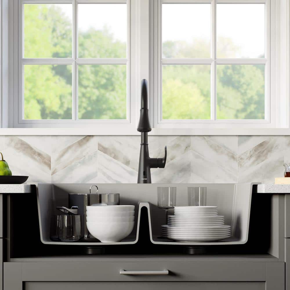 Gray Quartz 33'' Double Bowl Drop-In Kitchen Sink