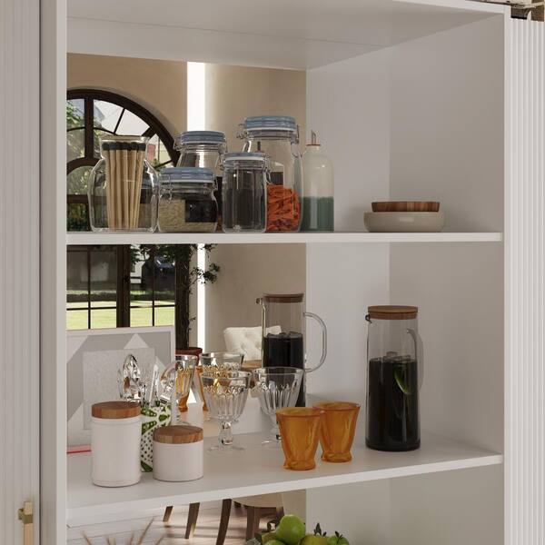 FUFU&GAGA 6-Door Kitchen Pantry Cabinet Storage Hutch with Microwave Stand in White | LJY-KF020261-01+02