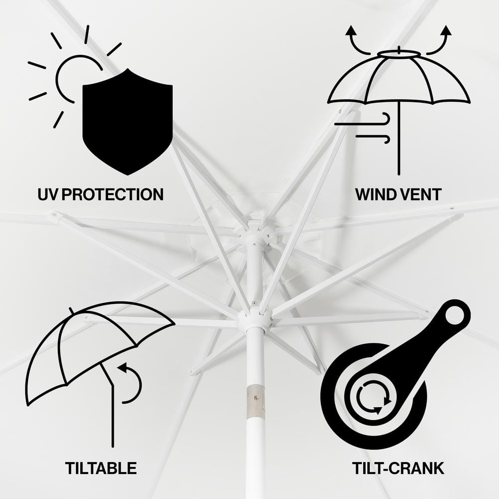 Baiona 9 ft. White and Green Aluminum Patio Umbrella with Auto-Tilt