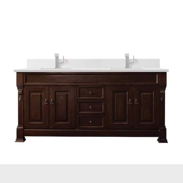 James Martin Vanities Brookfield 72.0 in. W x 23.5 in. D x 34.3 in. H Bathroom Vanity in Burnished Mahogany with White Zeus Top