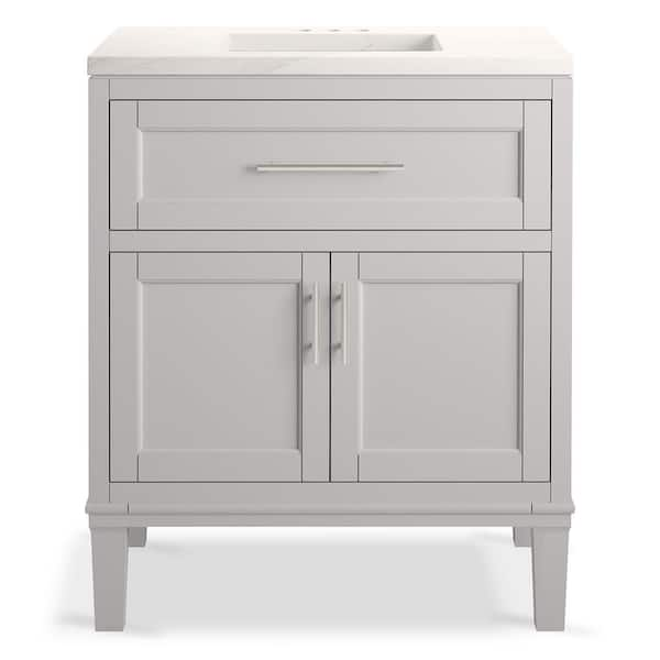 Chesil 30in. Single Sink Freestanding Atmos Grey Bath Vanity with Bianco Bella Quartz Top Assembled