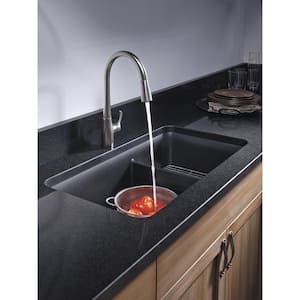 Cairn Undermount Neoroc Granite Composite 33.5 in. Bowl Double Bowl Kitchen Sink Kit in Matte Black