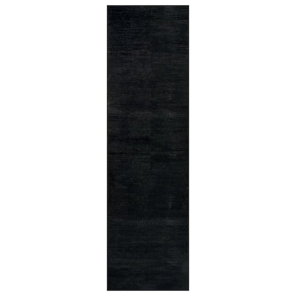 Solid Heathered Black Machine Washable Non-Slip Backing Area Rug 2' x 12' Black
