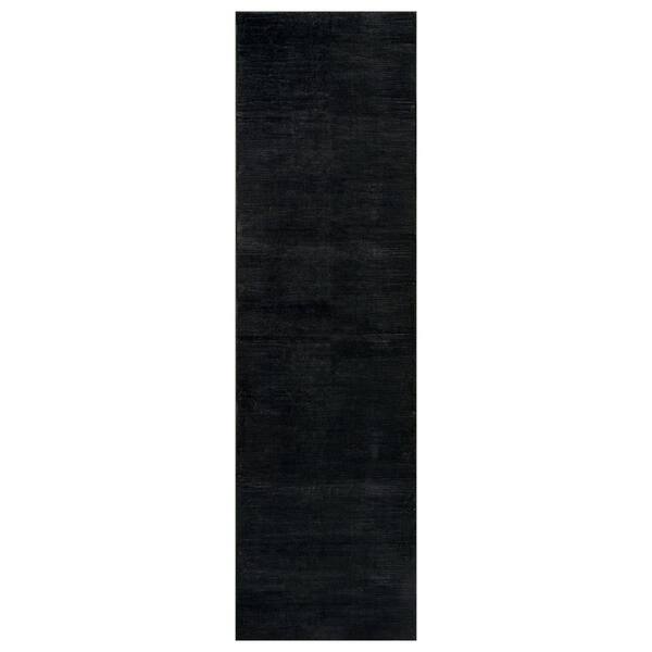 Solid Heathered Black Machine Washable Non-Slip Backing Area Rug 2' x 6' Black