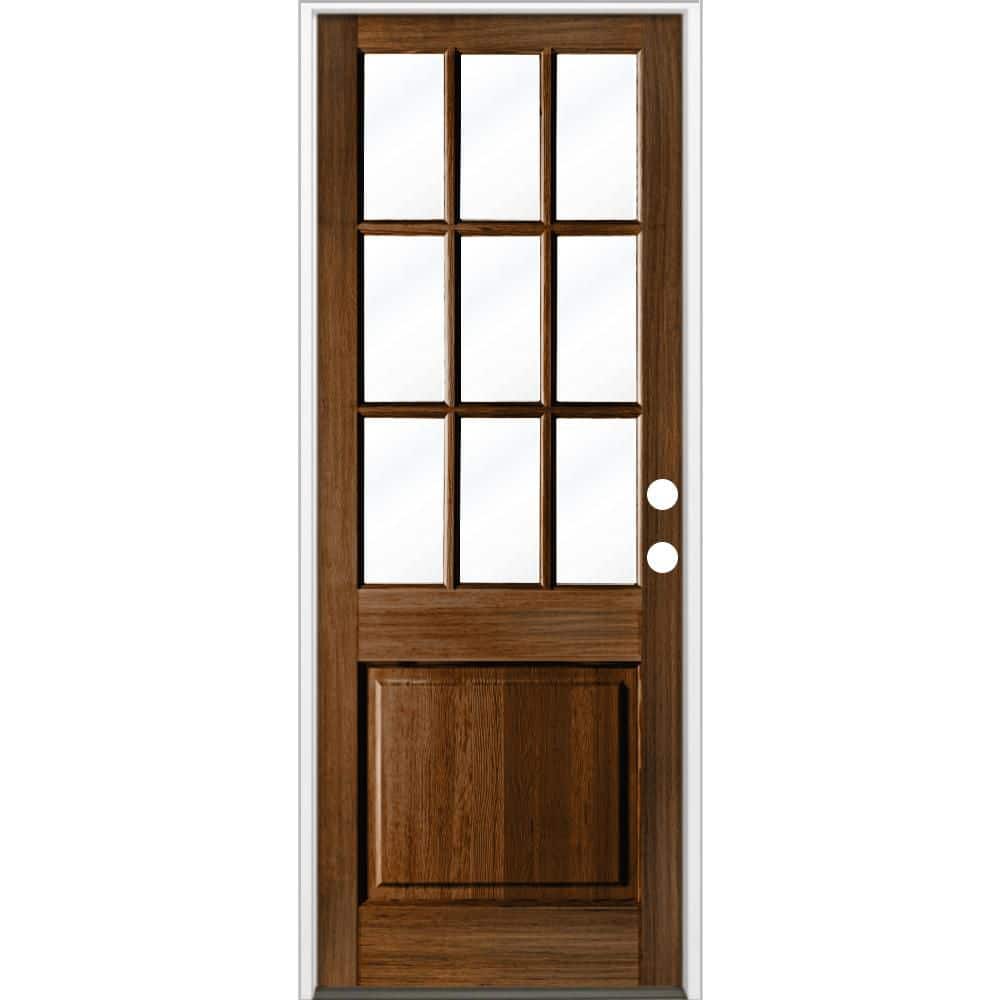 36 in. x 96 in. Farmhouse Beveled 9-Lite Clear Glass Left Hand Provincial Stain Hemlock Wood Prehung Front Door price history on PriceWatchPro