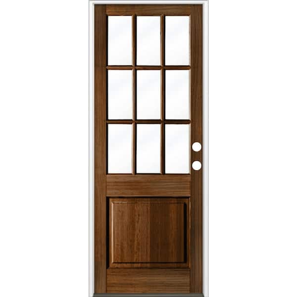 36 in. x 96 in. Farmhouse Beveled 9-Lite Clear Glass Left Hand Provincial Stain Hemlock Wood Prehung Front Door