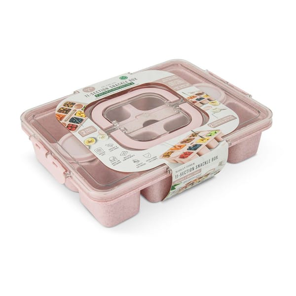 Pink 11 Section Wheat Snackle with 2 Stainless Steel Forks