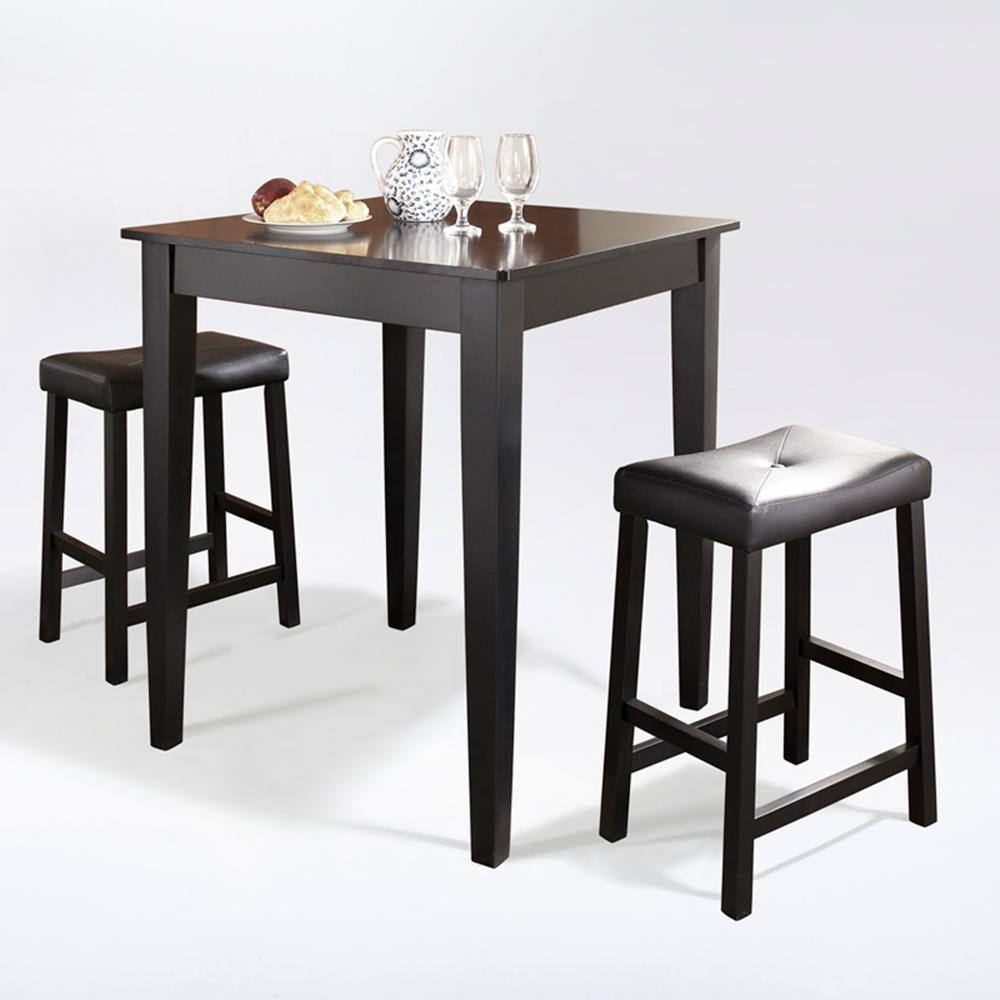 Black Pub Dining Set with Upholstered Saddle Stools