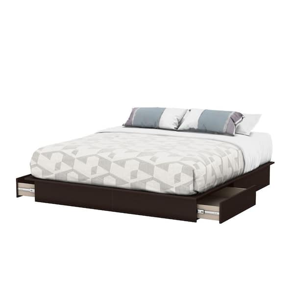 South Shore Step One 2-Drawer King-Size Platform Bed in Chocolate