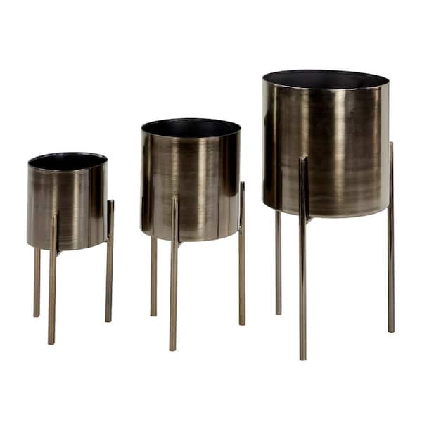 18 in., 14 in., and 12 in. Medium Black Metal Indoor Outdoor Planter with Removable Stand (3- Pack)