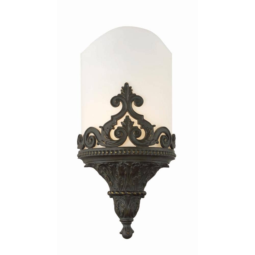 Aged Bronze Wall Sconce with White Faux Alabaster Shade