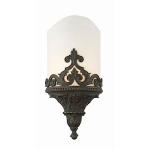 Metro 1 Light Aged Bronze Wall Sconce with White Faux Alabaster Shade