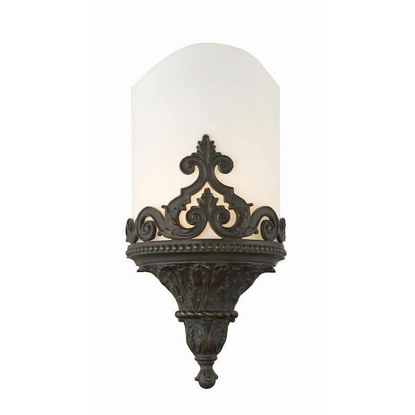 Metro 1 Light Aged Bronze Wall Sconce with White Faux Alabaster Shade