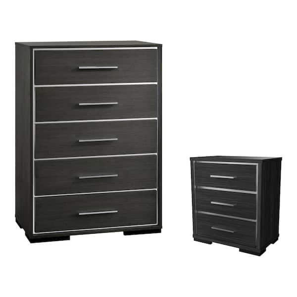Furniture of America Magda Warm Gray 3-Drawer 23.38 in. Nightstand and Chest Set (2-Piece)