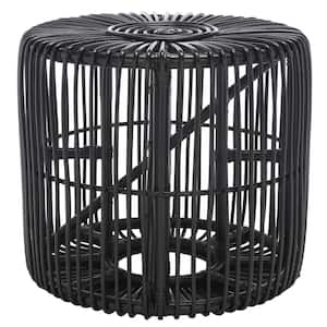 Jabez 21.7 in. Black Round Rattan End Table