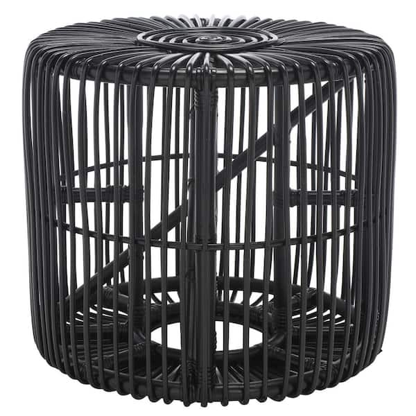 SAFAVIEH Jabez 21.7 in. Black Round Rattan End Table