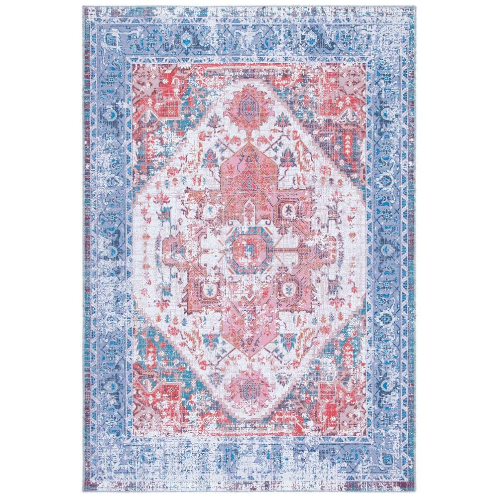 Serapi Rust and Blue Rectangular Washable Synthetic Area Rug 4' x 6'