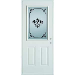 36 in. x 80 in. Silkscreened Glass 1/2 Lite 2-Panel Painted White Steel Prehung Front Door